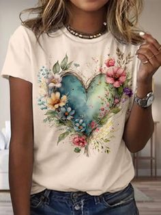 Cute Heart Printed Short Sleeve T-Shirt Painted Clothes, Cute Heart, Heart Print, Printed Shorts, T Shirt, Clothes