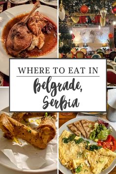 a collage of pictures with the words where to eat in belgade, selija