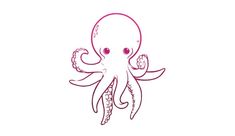 an octopus is drawn in pink ink on a white background with the words, squid