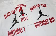 three birthday shirts with the number one and two basketball players on them