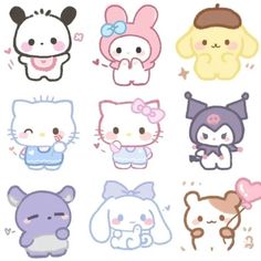 hello kitty stickers are shown in various colors