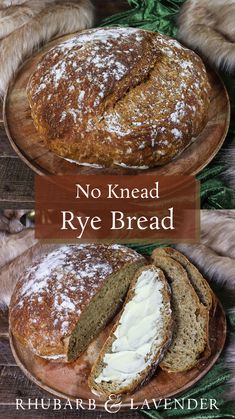 no knead rye bread with butter and powdered sugar