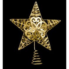 a gold christmas star with swirls and spirals