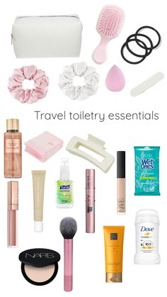 Travel Essentials List For Women, Trip Checklist, School Backpack Essentials, Girly Christmas Gifts, Girly Christmas, Backpack Essentials, Travel Collage, Makeup Bag Essentials