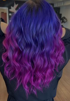 Blue Hair With Purple Tips, Blue Purple Pink Hair, Deep Violet Hair, Violet Vibes, Exotic Hair Color, Exotic Hair, Mermaid Hair Color, Hair Play