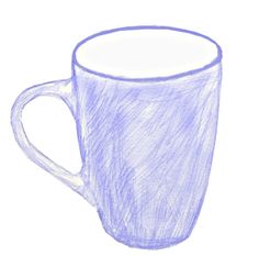 a drawing of a coffee cup on a white background