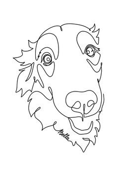 a black and white drawing of a dog's face