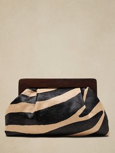 Large Haircalf Clutch | Banana Republic Ladies Brunch, Hinged Frame, Oversized Clutch, Purse Brands, Handbag Heaven, Pretty Bags, Stylish Bag, Zebra Print, Wooden Handles