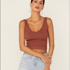 Free People Solid Rib Brami Color Chocolate Everyday Brown Crop Top, Brown Cropped Tank Top, Brown Stretch Seamless Tank Top, Free People Ribbed Tank, Sparkly Tank Top, Rose Tank Top, People Cutout, Free People Tank Top, Boho Tank Top