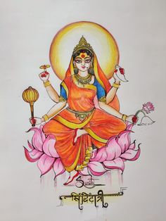 a drawing of the goddess sitting on top of a flower