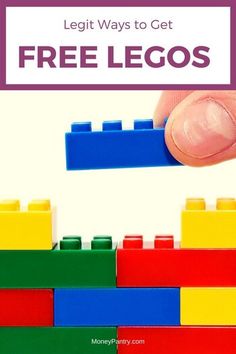 a hand holding a lego block with the words, free legos written below it