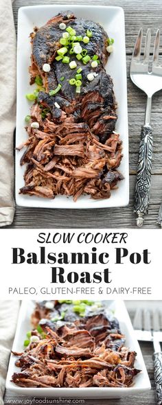 slow cooker balsamic pot roast recipe on a white plate