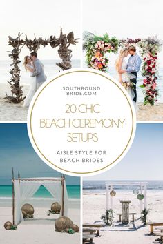 beach ceremony setups with flowers and greenery