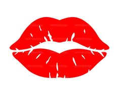 a red lipstick with the word kiss on it's lips, in front of a white background