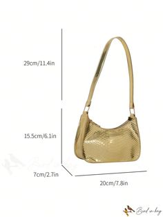 BirdinBag - Chic Snakeskin Print Mini Hobo Bag - Gold, Zippered Design Trendy Gold Satchel With Zipper Closure, Gold Hobo Shoulder Bag With Zipper Closure, Gold Satchel Bag With Zipper Closure, Trendy Gold Handheld Baguette Bag, Gold Shoulder Bag With Zipper For Daily Use, Trendy Gold Baguette Shoulder Bag, Gold Large Capacity Pouch Shoulder Bag, Gold Satchel Baguette Bag For Travel, Gold Bag With Zipper For Daily Use