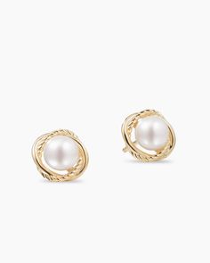 David Yurman | Crossover Infinity Pearl Stud Earrings in 18K Yellow Gold with Pearls, 10mm David Yurman Earrings, David Yurman Jewelry, Gemstone Stud Earrings, Freshwater Cultured Pearls, Pearl Stud Earrings, Pearl Studs, Gold Pearl, High Jewelry, David Yurman