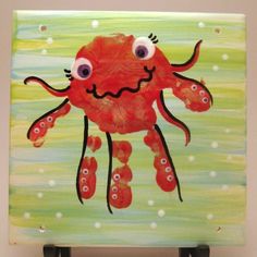 a painting of an octopus on a green background