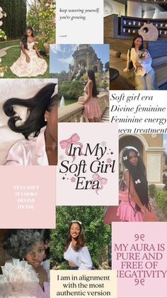 Black girls are feminine too! Black girls can be soft girls! Soft Girl era, Vision Board, Coquette, Coquette black girls, Feminine Energy, Affirmations, Feminine Affrimations, Bows, Earthy black girl, Black Soft Femininity, Light Feminine Aesthetic Black Women, Soft Girl Era Tips, Soft Girl Life Black Women, Soft Feminine Era, Vision Board Ideas For Black Women, Feminine Lifestyle Aesthetic, Black Girls Pink Aesthetic, Grown Women Era