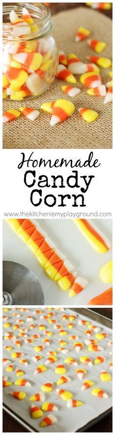 the homemade candy corn is ready to be cut and put in the oven for baking