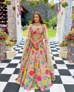 Multicoloured Embellished Lehengas That’ll Steal Your Hearts! | WedMeGood Unique Haldi Outfits For Bride, Unique Lehenga Designs, Haldi Dress For Bride, Mehandi Outfits, Haldi Ceremony Outfit, Haldi Dress, Mehndi Outfit, Haldi Outfits, Simple Lehenga