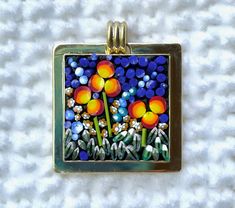 A beautiful statement piece, this pendant is handmade using individually cut tiny pieces of glass called "filate." My process is based on the ancient Italian technique of creating micro-mosaic jewelry - but with a modern twist. Signed and dated on the back. 1.5" x 1.5" Brass base Chain not included Free shipping MIcro-mossaics are a special form of mosaic that use unusually small mosaic pieces of glass. The size of each piece can be a little as the lead in a mechanical pencil. Handmade Glass Square Pendant Jewelry, Handmade Square Glass Pendant Jewelry, Boho Jewelry Diy, Micro Mosaic Jewelry, Floral Mosaic, Mosaic Pieces, Micro Mosaic, Mechanical Pencils, Boho Jewelry