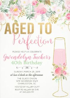 an aged to perfection birthday party with pink flowers and gold foil