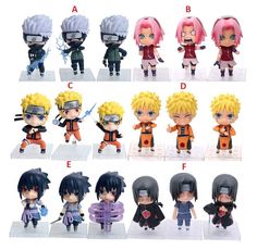 many different anime action figures are shown