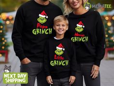 Family Matching Christmas Grinch Shirts-Sweatshirts, Christmas Sweatshirt, Christmas Family Shirts, Christmas Group Shirts, Christmas Gift; HOW TO PLACE AN ORDER: 1. Carefully review all available photos. 2. Choose your desired shirt type and size. 3. Select the color of the shirt from the provided drop-down options. (Please note that actual colors may slightly vary from what you see online due to monitor discrepancies.) 4. Click "Add to Cart." You can always return to add more shirts if needed. 5. Proceed to checkout. 6. During the checkout process, you have the option to include a note to the seller for any special requests. ADDITIONAL INFORMATION: * We welcome all customization and bespoke design inquiries. * Our products boast premium quality and are proudly printed in the USA. * Desig Grinch Shirts, Family Matching Christmas, Christmas Grinch, Group Shirts, Family Christmas Shirts, Sweatshirt Christmas, Christmas Family, Bespoke Design, Family Matching