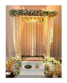 Decoration For Ganpati Indian Wedding Stage, Ganpati Decoration At Home, Janmashtami Decoration, Ganapati Decoration, Diwali Decorations At Home