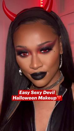 Simple Halloween Eyeshadow, Eyeshadow Looks Halloween, Devil Makeup Halloween, Easy Eyeshadow Looks, Eyeshadow Easy, Halloween Eyeshadow, Easy Eyeshadow