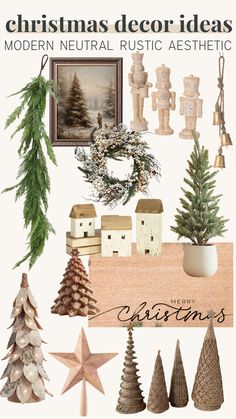 christmas decor ideas for the modern neutral rustic aesthetic in this postcard style photo collage