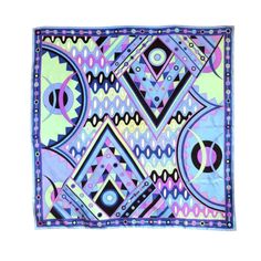 1stdibs | Vintage EMILIO PUCCI 1970's Vivara wavy geo silk scarf 35" Vintage Scarves, Silk Twill Scarf, Vintage Silk Scarf, Turquoise And Purple, Silk Shawl