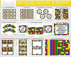 lego birthday party printables for kids and adults, including the number one on each sheet