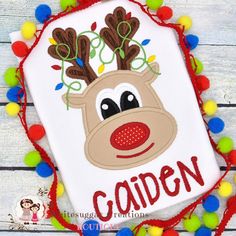 Embroidered Christmas Reindeer with light Shirt for boys Reindeer Christmas Gift, Reindeer Outfit, Boys Christmas Shirt, Personalized Tshirt, Christmas Bodysuit, Embroidery Boutique, Reindeer Shirt, Baby Boy Christmas, Baby First Halloween