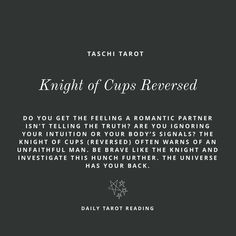 a black and white photo with the text knight of cups reversed