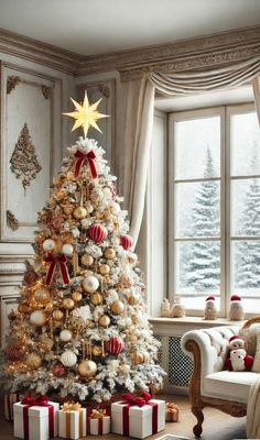 a decorated christmas tree in a living room