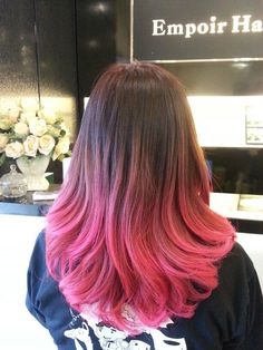 Ombre Pink Hair Brown, Pink Dyed Hair Ends, Brown Hair To Pink, Pink Hair At The Ends, Pink Faded Hair, Light Brown Hair With Pink Tips, Brown And Pink Ombre Hair, Black Hair Pink Ends, Brown Hair Dyed Pink