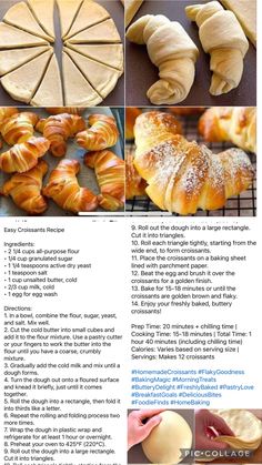 the instructions for making croissants are shown in this page, and there is also