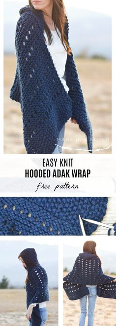 the easy knit hooded jacket wrap is an easy crochet pattern