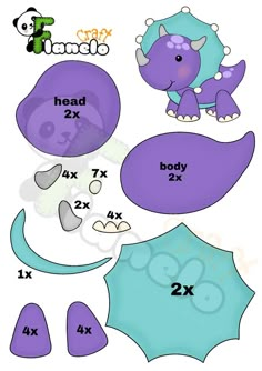 purple and blue paper cut outs with numbers for the head, 2x body, 4x