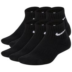 Black Nike Socks, Quarter Socks, Kids Training, Nike Socks, School Accessories, Nike Kids, Black White Fashion, Kids Nike, 6 Packs