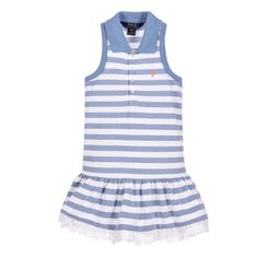 Baby Girls Sleeveless Blue Stripe Dress. 100% Cotton. Nwt. Size 6 Months Blue Cotton Sleeveless Dress With Ruffles, Blue Sleeveless Playwear Dresses, Cute White Ralph Lauren Dress, White Ralph Lauren Summer Dress, Cute Ruffled Ralph Lauren Dresses, Cute Ralph Lauren Dress With Ruffles, Casual Blue Ralph Lauren Dress, Ralph Lauren Blue Summer Dress, Blue Stripe Dress