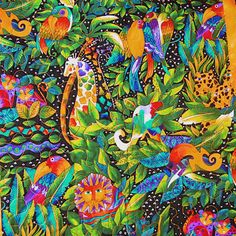 an artistic painting with many different animals and plants