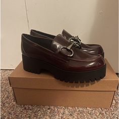 New And Never Used. They’re Burgundy. Burgundy Round Toe Loafers For Fall, Casual Burgundy Loafers For Fall, Platform Loafers Outfit, Loafers Outfits, Free People Bags, Strappy Flats, Brown Leather Loafers, Slip On Espadrilles, Asics Running Shoes