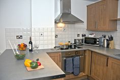 the kitchen counter is clean and ready for us to use