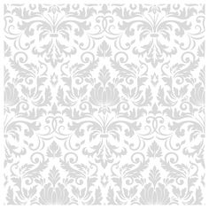 a white and gray wallpaper pattern with floral design on the bottom half of it