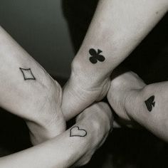 Like this idea for friendship tattoos and theres 4!! @Anna Totten Riddlehoover @Yazmin Wickham Flores Group Tattoos, Cousin Tattoos, Tattoo Guide, Diamond Tattoos, Sibling Tattoos, Tattoo Zeichnungen, Bff Tattoos, Friendship Tattoos, Matching Tattoo