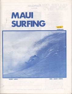 the front cover of a magazine with an image of a person surfing on a wave