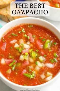 the best gazpacho recipe is shown in two bowls