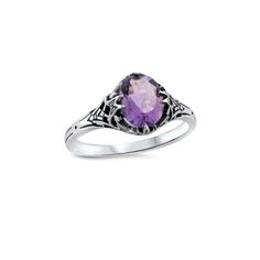 Vintage Estate Natural Amethyst Solitaire Filigree Ring. 925 Solid Sterling Silver. The Top Of The Ring Measures 3/8 Inches In Length. Set With One 9x7 Natural Amethyst Stone. Stamped 925. Excellent Condition/Like New. Purple Amethyst Ring With Filigree, Classic Silver Amethyst Ring With Filigree, Classic Silver Filigree Amethyst Ring, Sterling Silver Amethyst Promise Ring With Intricate Design, Oval Amethyst Ring With Filigree Detail, Classic Sterling Silver Amethyst Ring With Intricate Design, Silver Filigree Amethyst Ring In Sterling Silver, Sterling Silver Filigree Rings In Purple, Silver Sterling Silver Amethyst Ring With Filigree